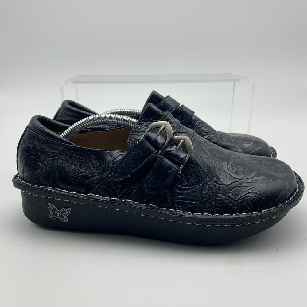 Alegria By PG Lite Women Size 38 (US 7.5) Clogs Black Leather Slip On Shoes